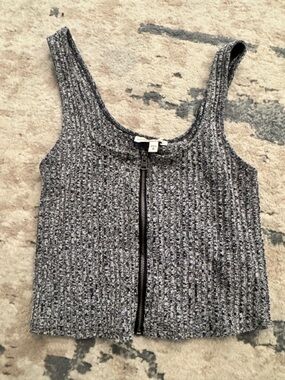 Express Gray Marled Zip-Front V-Neck Crop Top Size Medium